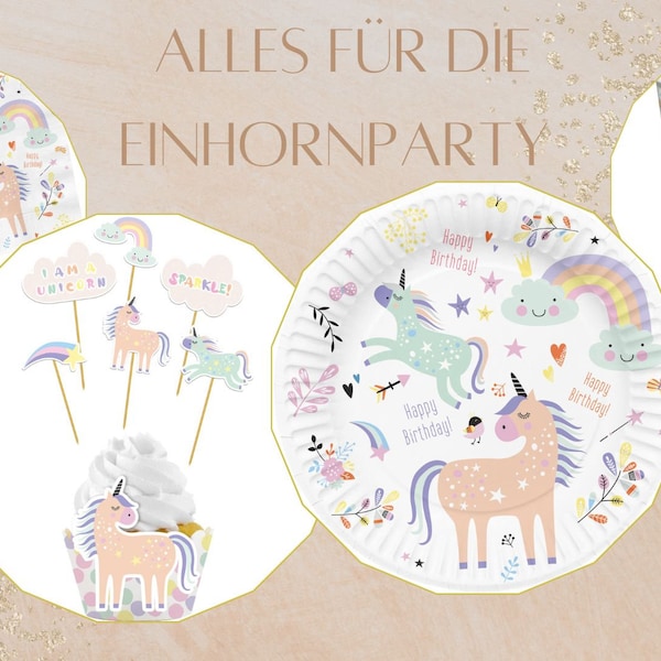 Partydeko Einhorn Tischdeko Einhornparty Teller Becher Servietten Geburtstag Kindergeburtstag Party Unicorn Pastell Dekoration Birthday