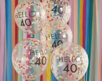 Ballons zum 40. Geburtstag Hello 40th Luftballon Latexballons Deko Konfettiballons bunt