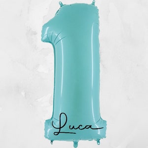 personalized balloon for your 1st birthday in number form in blue with your desired name