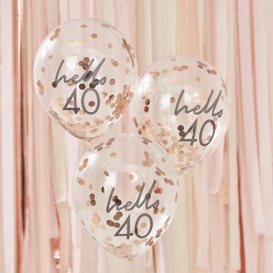 Ballons zum 40. Geburtstag Hello 40th Luftballon Latexballons Deko Konfettiballons rosegold
