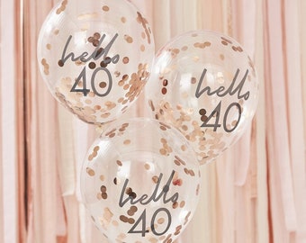 Ballons zum 40. Geburtstag Hello 40th Luftballon Latexballons Deko Konfettiballons rosegold