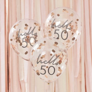 Ballons zum 50. Geburtstag Hello 50th Luftballon Latexballons Deko Konfettiballons rosegold