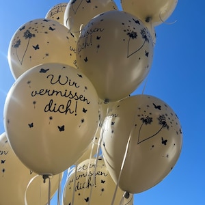 Ballons Luftballons Heliumballons Abschied Wir vermissen dich Beerdigung Pusteblume Schmetterling