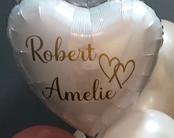 Printed heart balloon for the wedding with text of your choice, e.g. names of the bride and groom, wedding date or similar