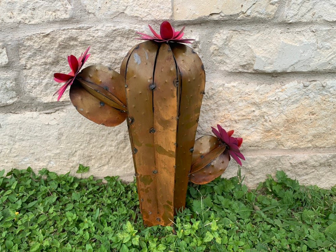 Rustic Handmade Metal Cactus Garden Decor Metal Art Cactus Etsy