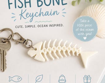 3D Printed Fish Bone Keychain: Ocean Inspired, Detailed Skeleton Design