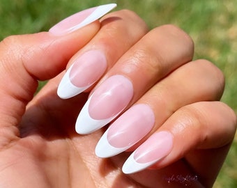 French Press On Nails - White Frenchies Glue on Fake Nails