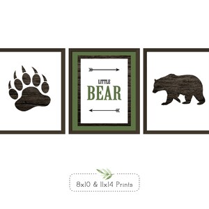 Little Bear Wall Decor, Green and Wood, Little Boy Decor, Signs, Set of 3, Print & Ship or Digital Download