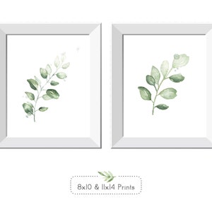 Eucalyptus Green Leaves, Watercolor Art, Wall Decor, Simple Home Decor, 2 Images, Print & Ship or Digital Download
