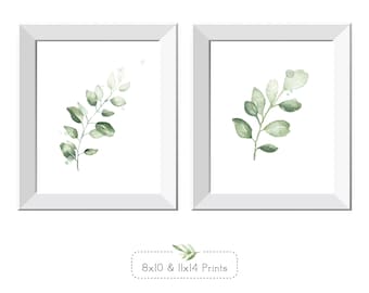 Eucalyptus Green Leaves, Watercolor Art, Wall Decor, Simple Home Decor, 2 Images, Print & Ship or Digital Download