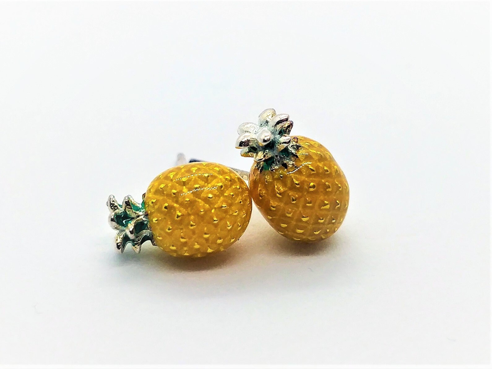 925 Sterling Silver Yellow Pineapple Kids Girls Women Stud Earrings Jewellery 