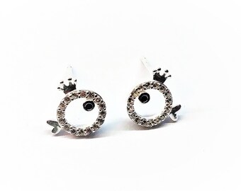 925 Silver Crown Fish Earrings. Sterling Sliver. From Canada!