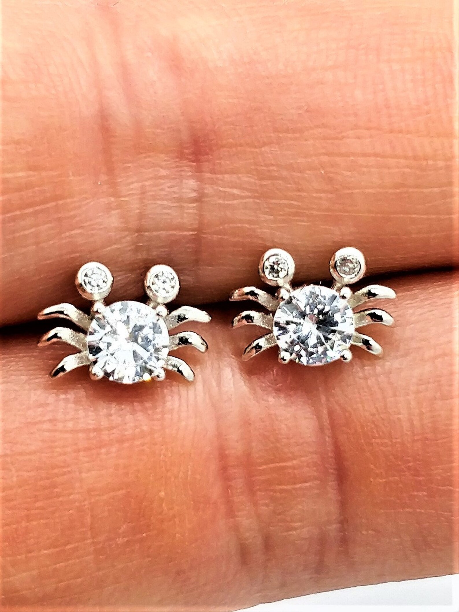 925 Silver Crab Stud Earrings. Tiny Crab Studs Silver Etsy