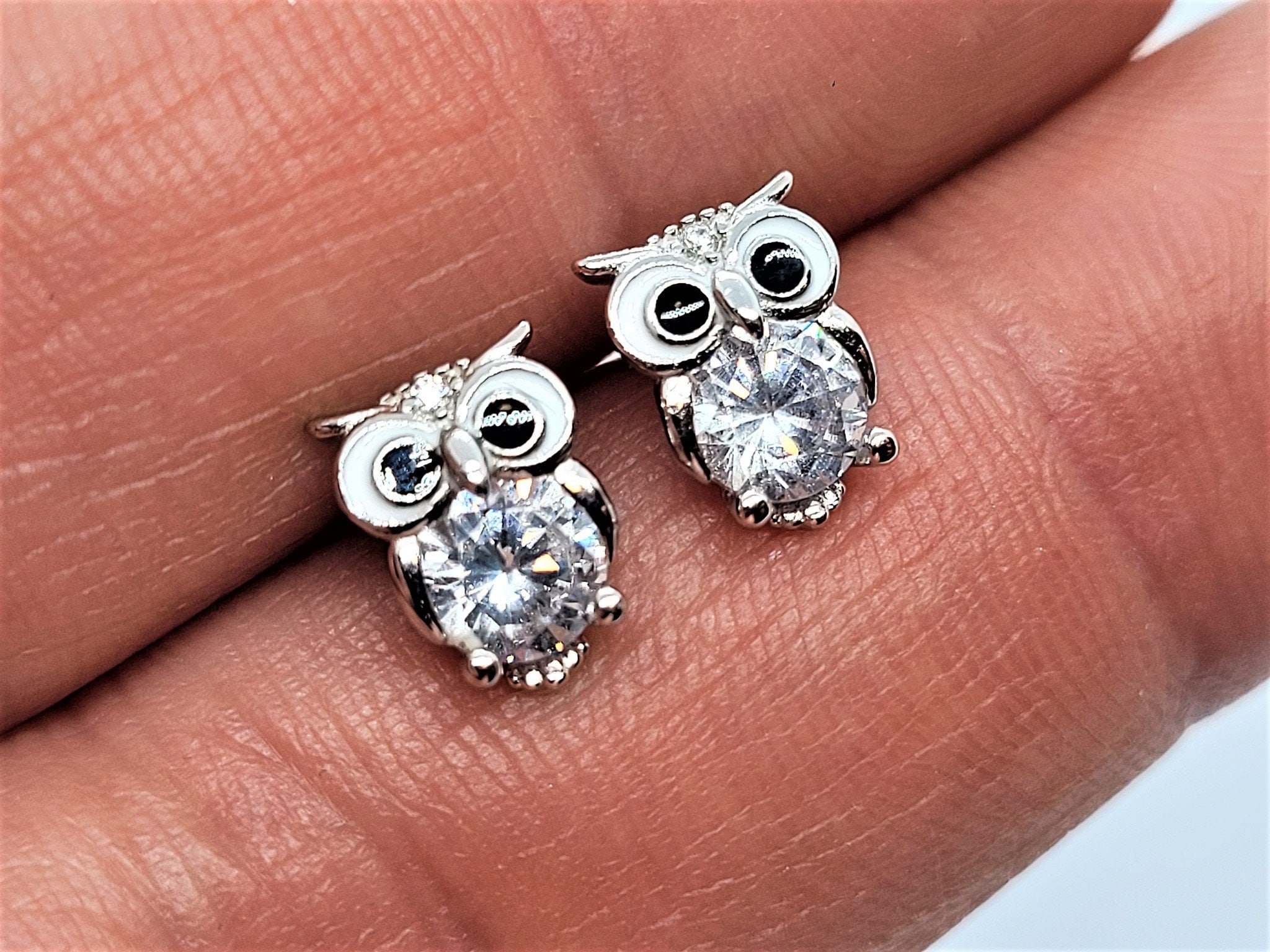 owl stud earrings silver