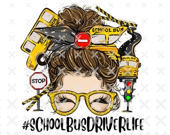 Moño desordenado de conductora de autobús escolar PNG: Diseño de conductora (Descarga digital)