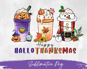 FELIZ HALLOTHANKSMAS Png, Halloween Png, Descargas digitales de diseño de sublimación, Café Png, Halloween Png, Acción de Gracias Png, Png