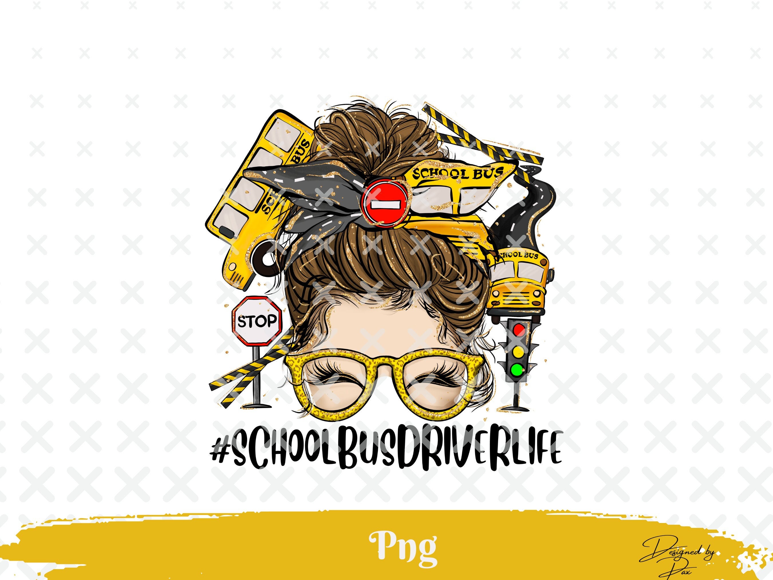 School Bus Driver Messy Bun PNG: Female Driver Design (digital Download ...
