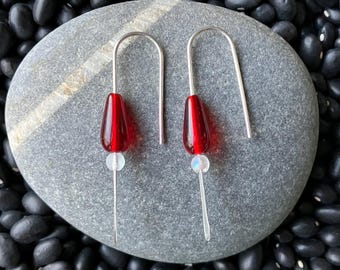 Sterling Silver Hammered Red Drop Earrings