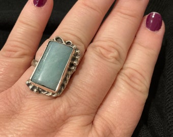 Sterling silver and Aquamarine gemstone adjustable ring
