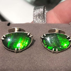 Ammolite Bean Shaped Cufflink in Sterling Silver PN E10292