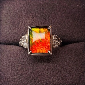 Ammolite Ring With Six White Topaz Accent Stones Set in Silver PN E20484