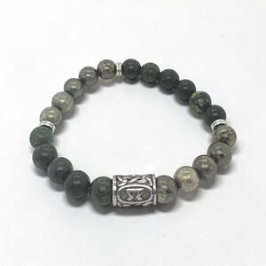 Viking Rune #15 Perthro | Pyrite & Zoisite Bracelet | Stainless Steel Accents