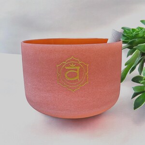 Quartz Crystal Singing Bowl &quot;10&#39;&#39; Sacral Chakra (Openness & Capacity to Forgive) Symbol Singing Bowl, Crystal Singing Bowl