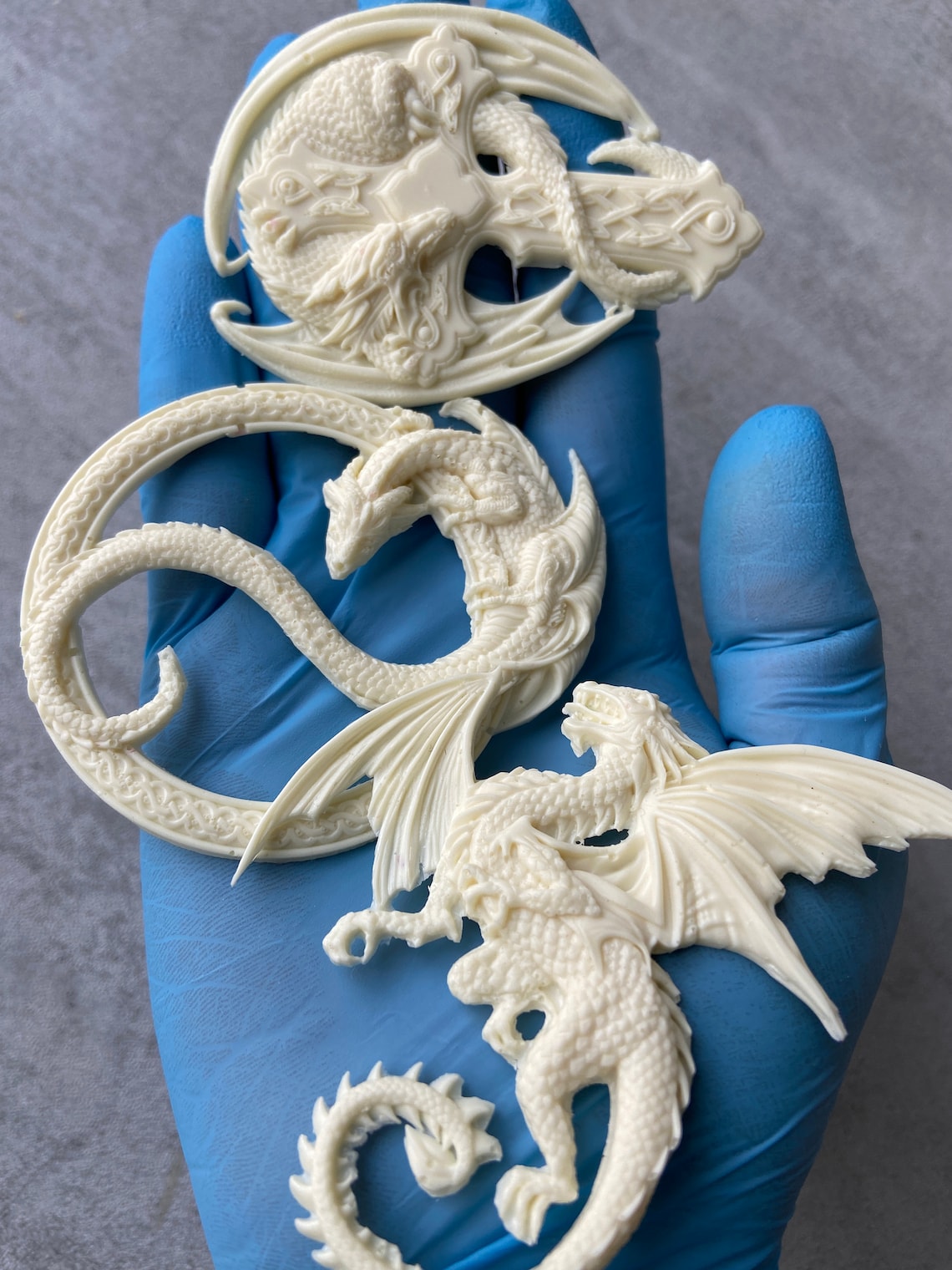 Silicon mold Set 3 Dragons DracoFurniture applique Molds Decor Etsy