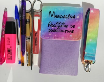 Pochette aimantée et personnalisée pour infirmière, aide soignant, pochette à stylos.