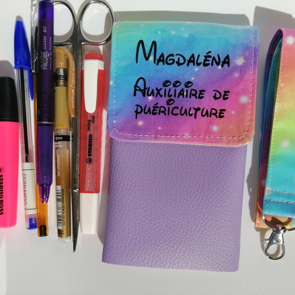 Pochette aimantée et personnalisée pour infirmière, aide soignant, pochette à stylos.