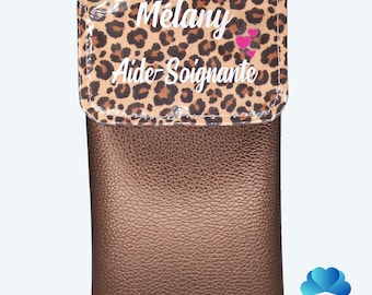 Pochette Léopard - Pochette personnalisée - Pochette infirmière - Pochette aide soignante- Pochette aimantée - Cadeau infirmière
