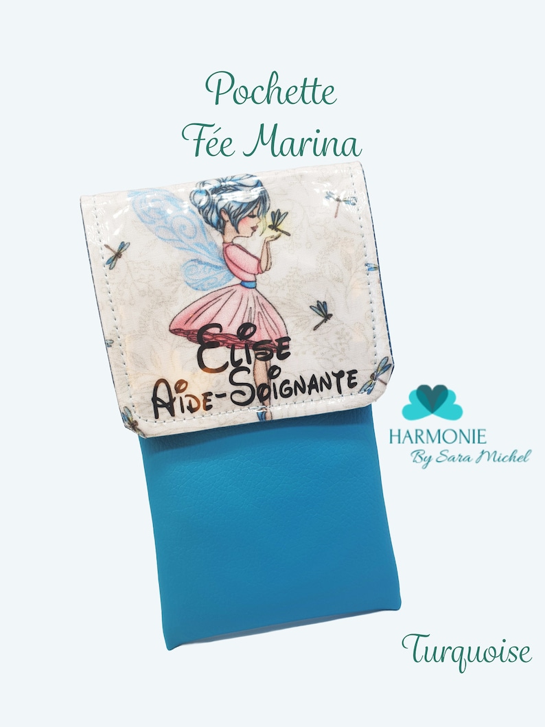 Pochette Fée Marine Pochette personnalisée Pochette soignante Pochette infirmière Cadeau infirmière trousse à crayon infirmière Bleu Turquoise