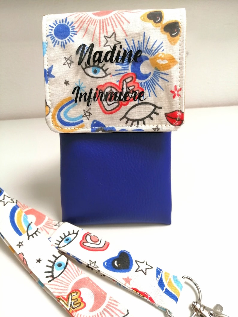Personalized magnetic nurse pouch for pen, caregiver pouch, LOVE pouch, hospital accessory BLEU ROI (photo1)