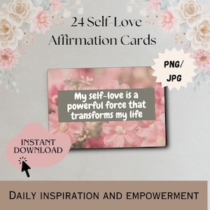 Tarjetas de afirmación de amor propio / Descarga digital / 24 tarjetas alentadoras para la autoestima / Cuidado personal / Holístico / Salud mental / Empoderamiento