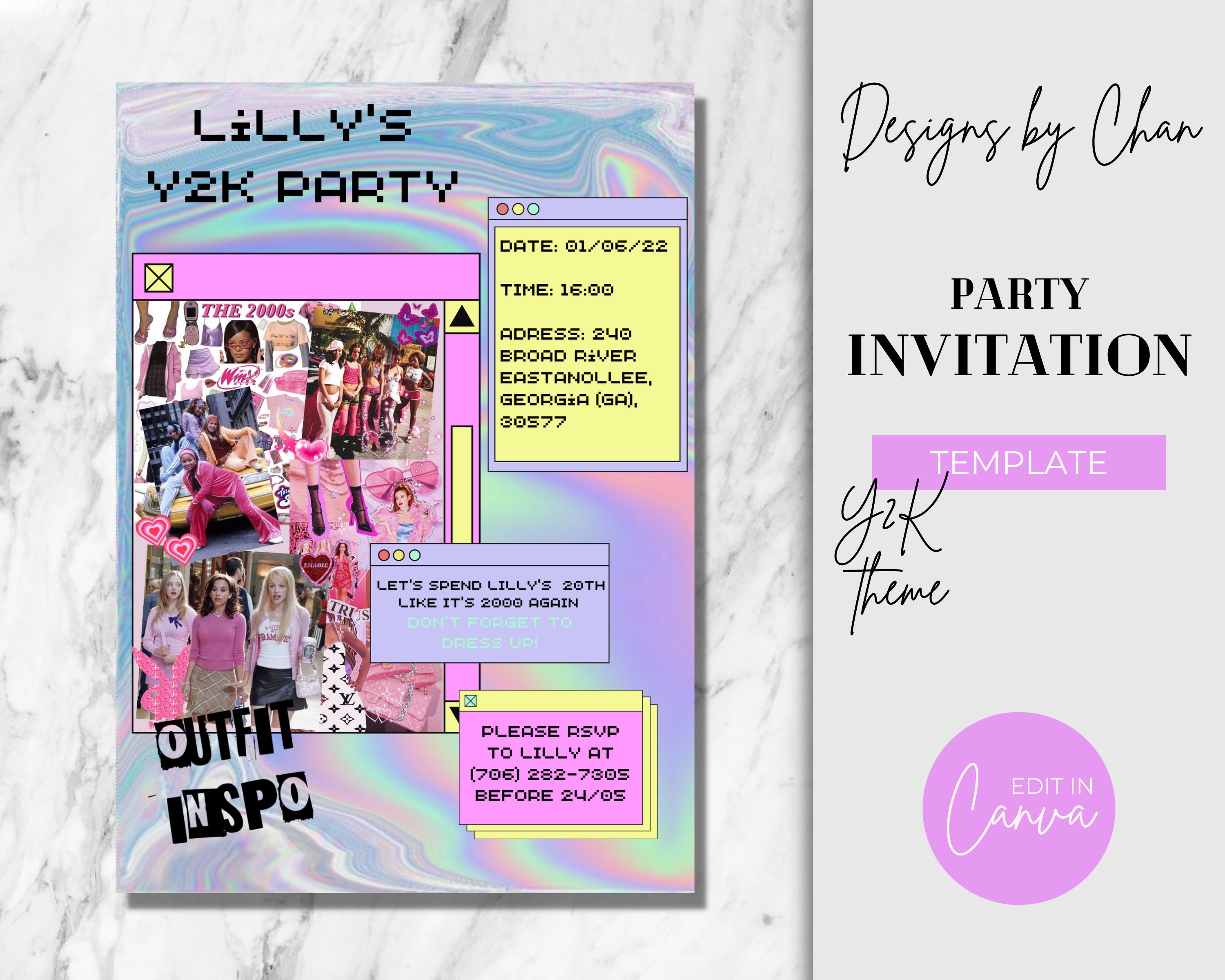 Editable Y2K Party Invitation Template Digital and Printable Birthday Editable Y2K Party Invitation Template Digital and Printable Birthday