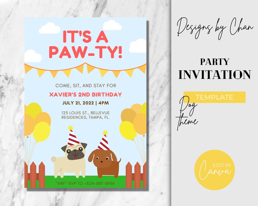 Editable Puppy Party Invitation Template Digital and Printable Birthday ...