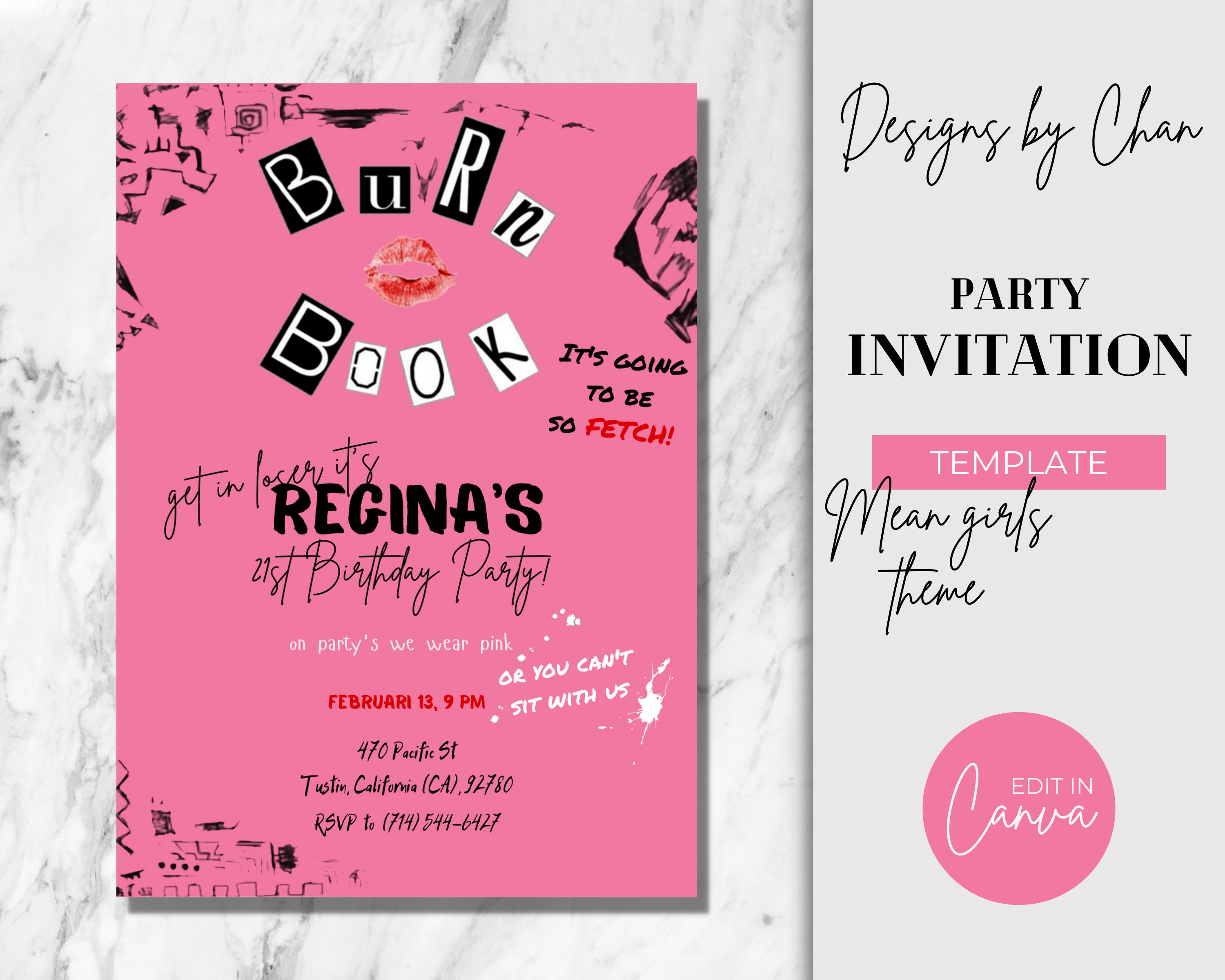 Editable Mean Girls Party Invitation Template Digital and Printable  Birthday Party, 21st Birthday, Pink Party 