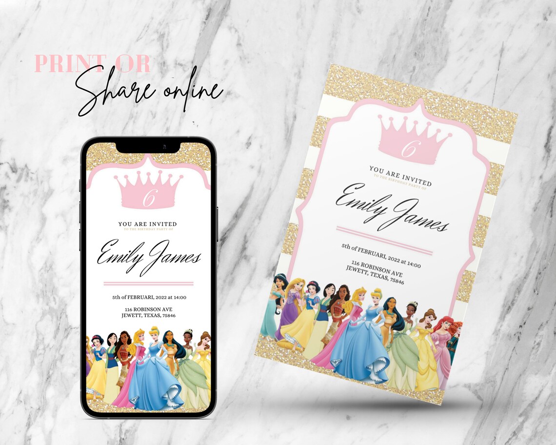 Editable Princess Party Invitation Template Digital and Printable ...