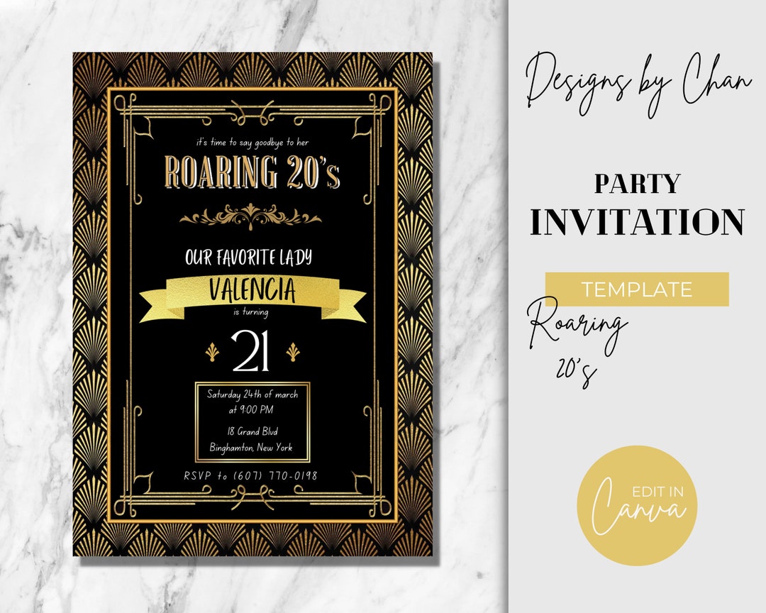 Editable Roaring 20's Party Invitation Template Digital and Printable ...