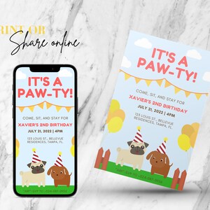 Editable Puppy Party Invitation Template Digital and Printable Birthday ...
