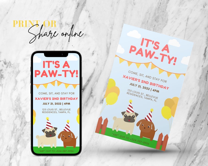 Editable Puppy Party Invitation Template Digital and Printable Birthday ...