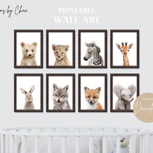 Baby Animals Nursery Wall Art Set of 8 PRINTABLES Gender Neutral Prints ...