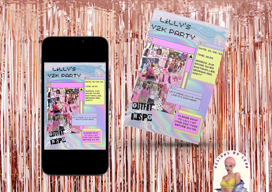 Editable Y2K Party Invitation Template Digital and Printable Etsy Editable Y2K Party Invitation Template Digital and Printable Etsy