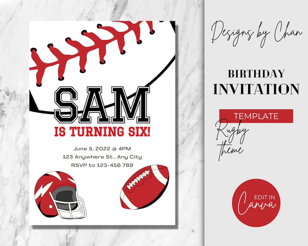 Editable Rugby Party Invitation Template Digital and Printable Sports Theme, Boys Party, Rugby ...