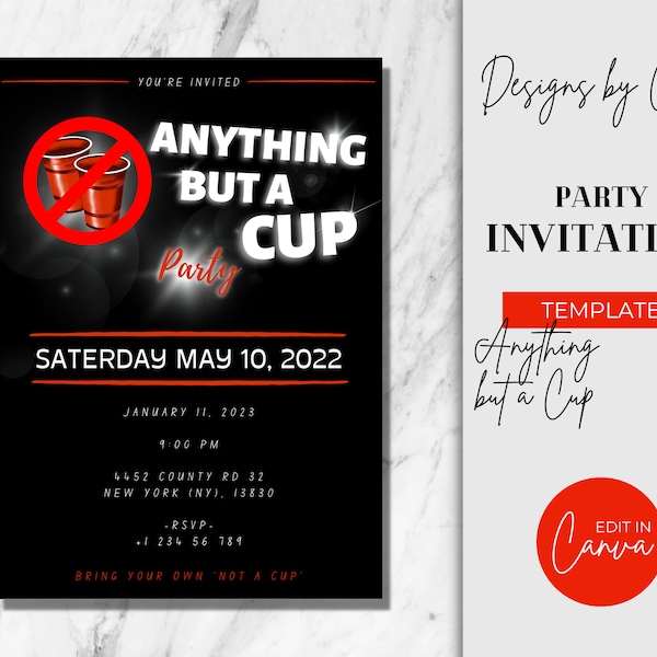 Editable Anything but a Cup Party Invitation Template | Digital and Printable | Birthday Party, Cups party, TikTok party trend