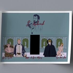 May include: A blue and white poster with a black rectangle in the centre. The poster features a portrait of Stanley Kubrick, the text "Kubrick", and the titles of three of his films: "Barry Lyndon", "2001: A Space Odyssey", and "Eyes Wide Shut".