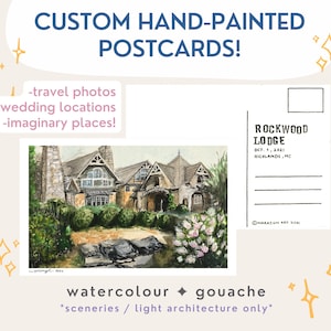 Postales personalizadas en acuarela y gouache / Pintadas a mano y completamente personalizadas a partir de su imaginación, lugar de celebración de bodas o fotos de viaje de 4" x 6"