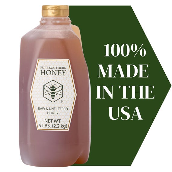 Pure Southern Honey's 100% Raw, Unfiltered, Unheated, Bulk Honey (5 lbs) American Made
