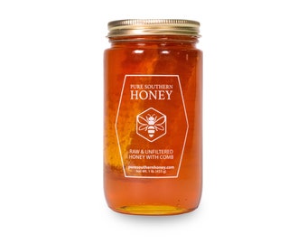 Pure Southern Honey's 100% Raw & Unfiltered Honey with Comb (1 lb) American Made