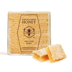 Pure Southern Honey&#39;s Natural, Gourmet, Raw Honeycomb (4&quot;×4&quot;) American Made